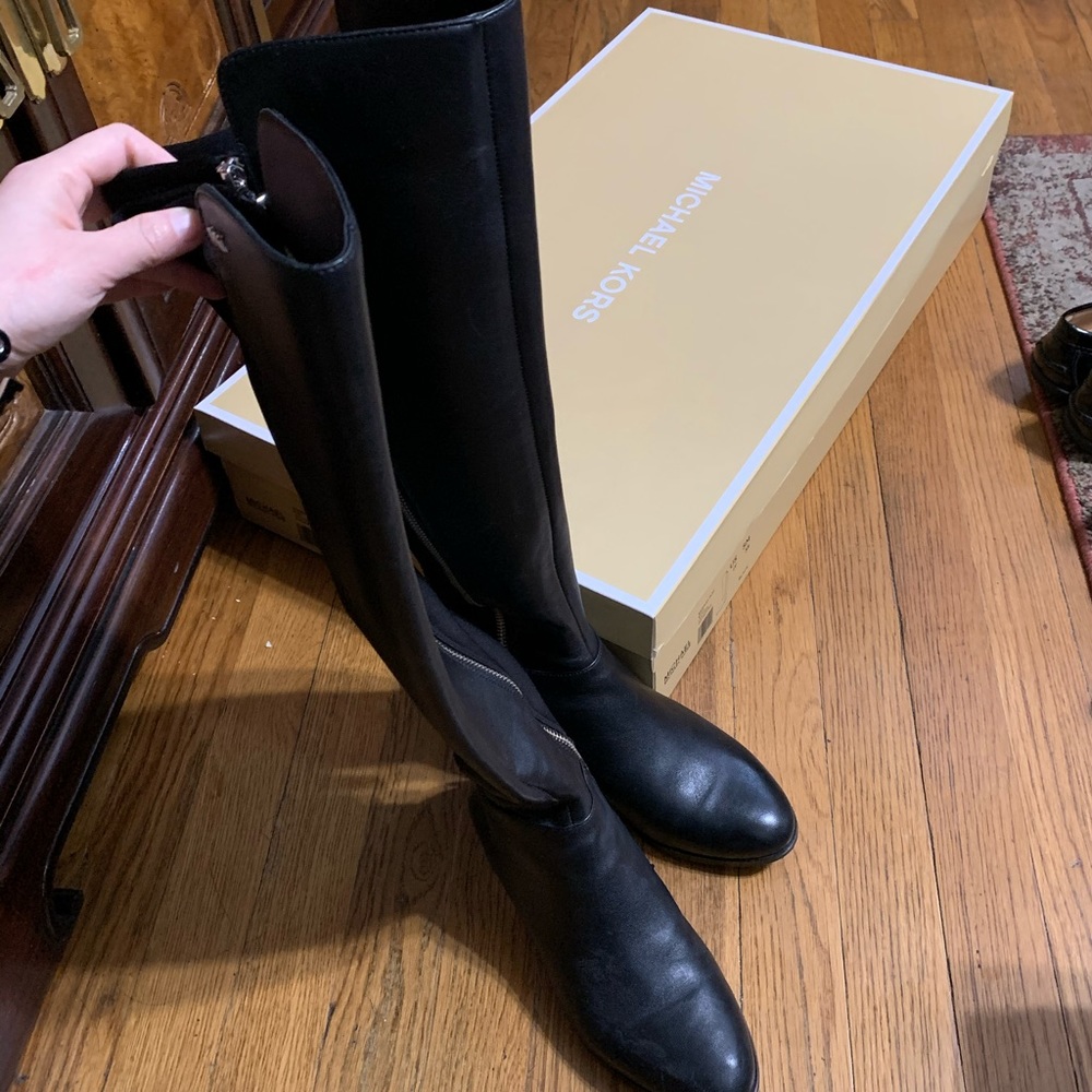 Michael Kors Black Leather Over Knee High Boot